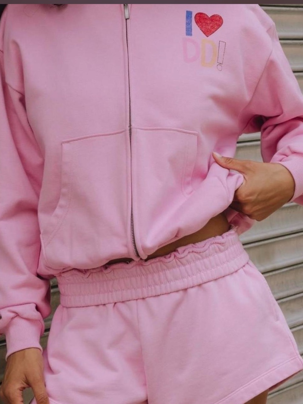 Daily Drills Pink Zip-Up Bomber Jacket with Chest Graphic